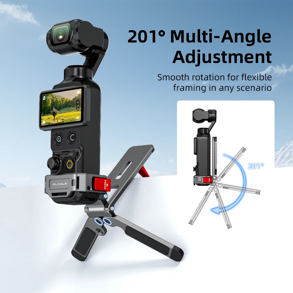 Flymile Stativ für DJI Pocket 4 4P 3 Zubehör Magnetisches Schnellverschluss-Stativ Metall Klappbarer Griff mit Verstecktem Haken – Detail 7