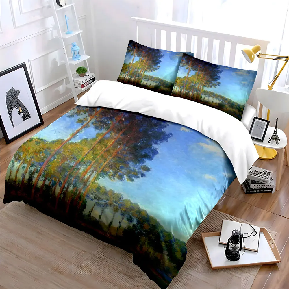 Tall trees and blue sky scenery Bedding Set for Kids Luxury Gift 3pcs Digital Print Comforter Set Soft Comfortable Breathable