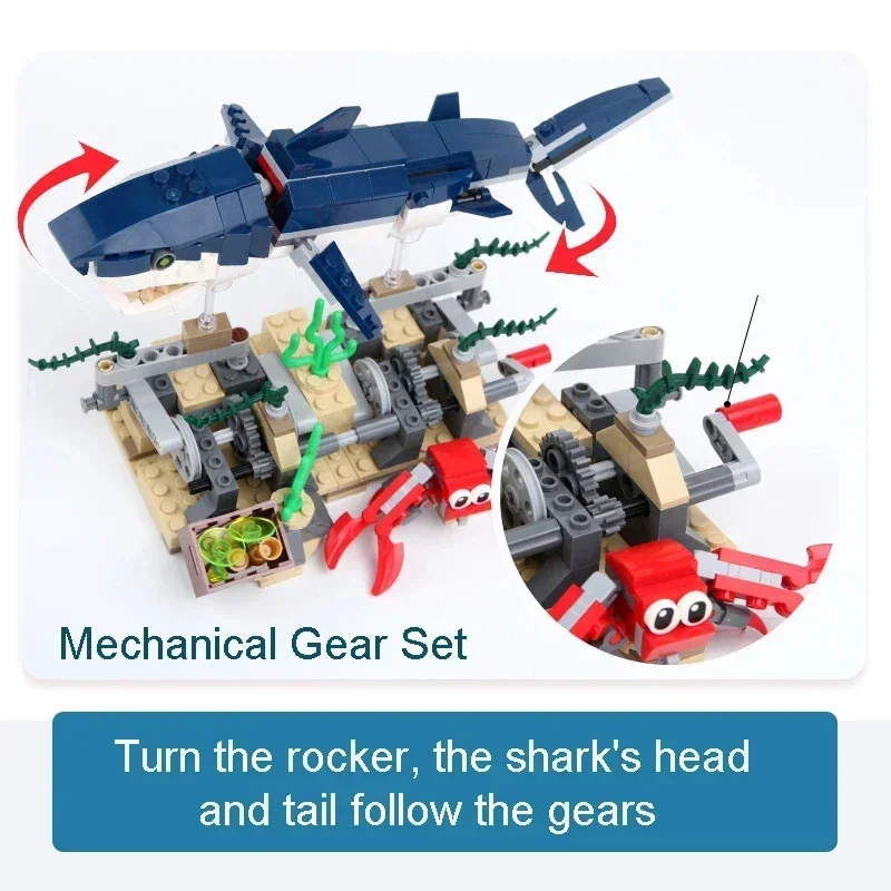 388PCS Creative Marine Animal Series 3in1 Shark Building Blocks 31088 Squid Crab DIY Model Bricks Toys Gift For Children Boy Kid