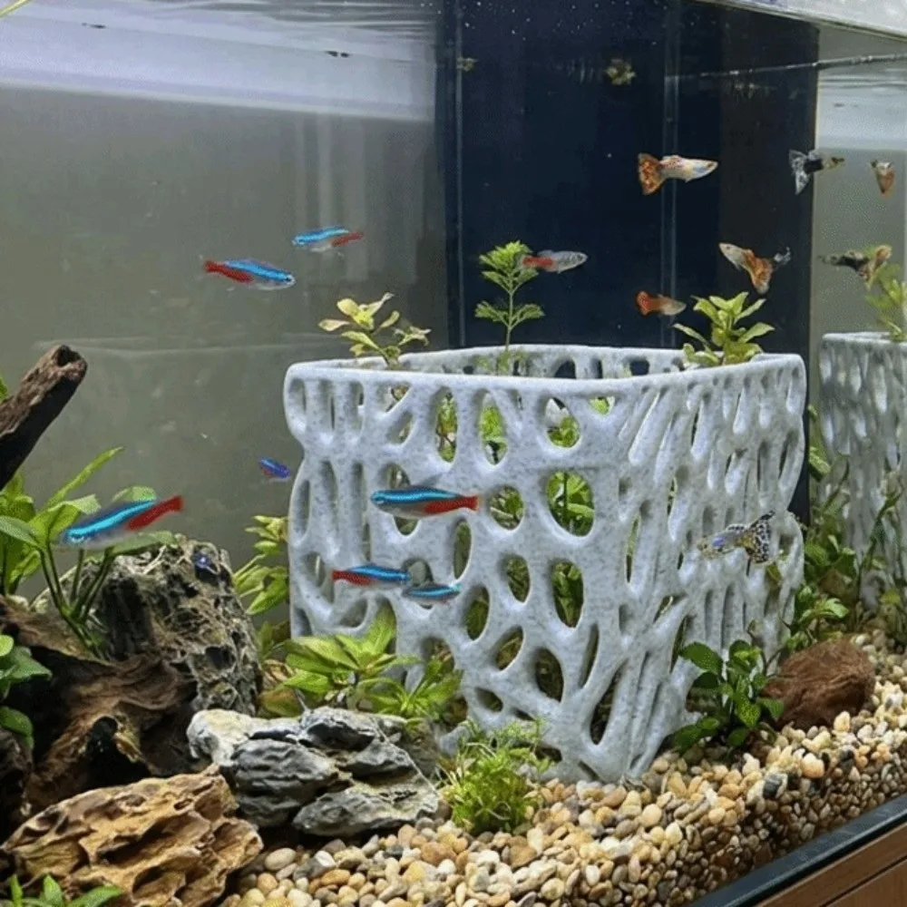 3D Printed Aquarium Planter Pot Porous Structure Breeding Cave Shrimp Shelter Hollow Plastic Fish Hiding Cave