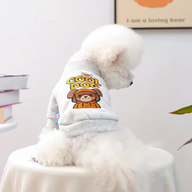 

Pet Dog Cat Hoodie "Cool Pup" Light Gray Autumn Winter Warm, Cute Small Puppy Comfortable Cozy Casual Sweatshirt Outfit
