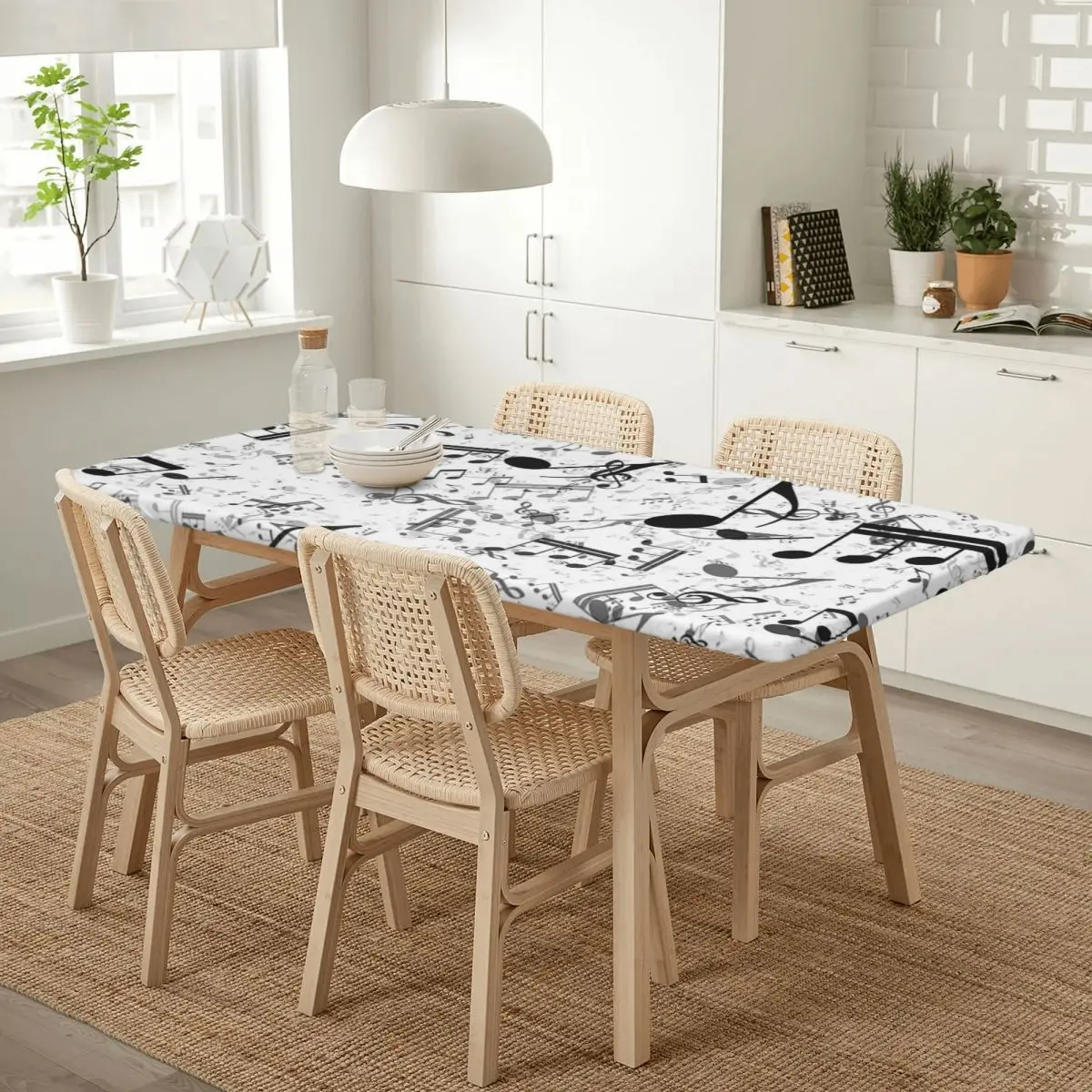 Bass Music Notes Customized Rectangular Tablecloth Oilproof Table Cover for Dining Events Table Cloth