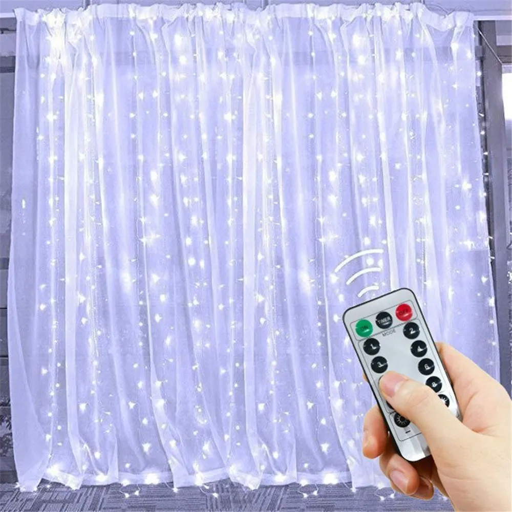 Fairy Light Guirlanda para jardim ao ar livre, USB Curtain, Christmas Party, Decoração do feriado, 8 Mode, 600 LED, Decoração do casamento