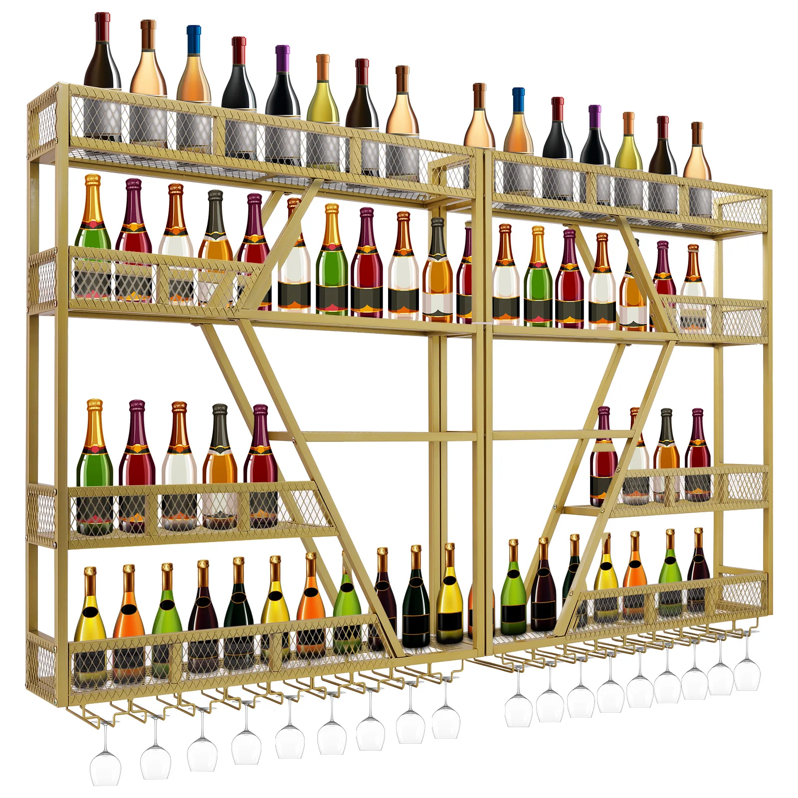 

Metal Wine Bottles Storage Display Storage Shelf with Wine Glass Holder Liquor Bottles Floating Shelves for Home & Living Room