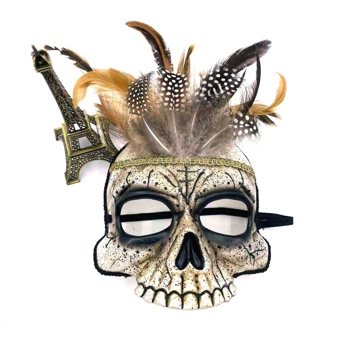 Horror crânio indiano pena máscara cosplay veneza meia face máscaras halloween carnaval vestir-se festa traje adereços presentes