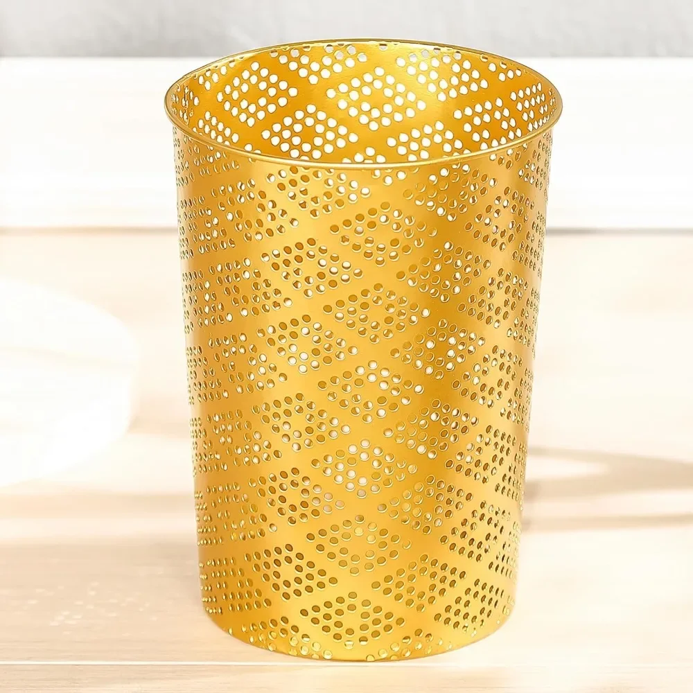 

Металлический золотой мусорный бак, современный цилиндрический золотой мусорный бак, металлическая корзина для мусора для офиса, ванной комнаты, спальни и небольших помещений, 7,28 дюйма
