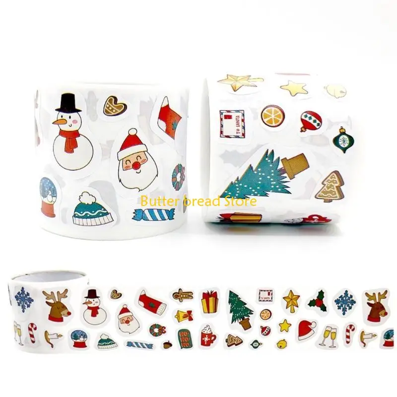 W89C 300 Counts Christmas Theme Sticker Cartoon Sticker for Packaging Journal Planner
