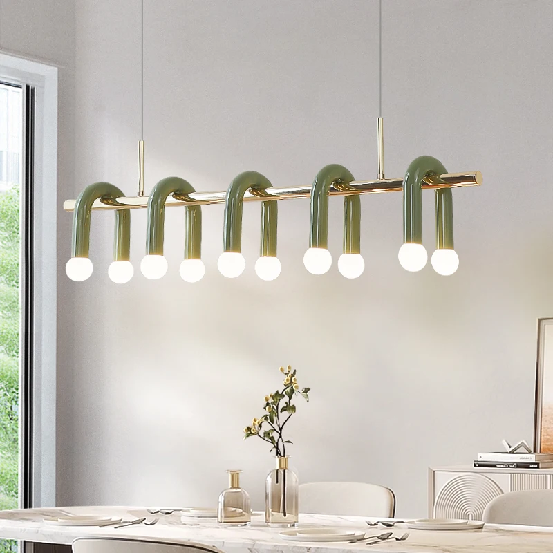 Avocado green, Nordic creative restaurant chandelier retro green designer French dining table Zhongshan lighting