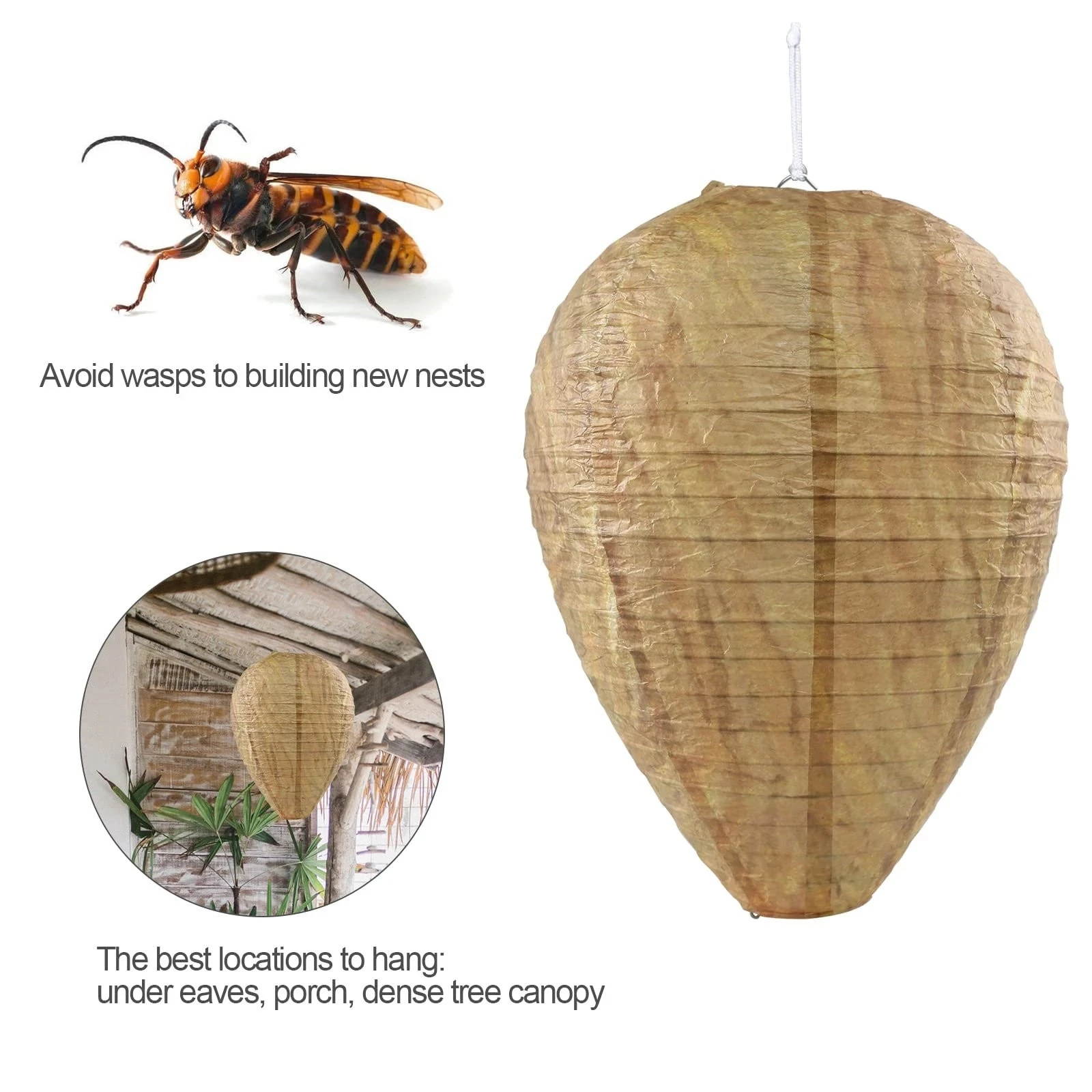 

2023 Flying Hanging Wasp Bee Trap Fly Insect Simulated Wasp Nest Effective Pest Control Natural Non-Toxic for Wasps Hornets