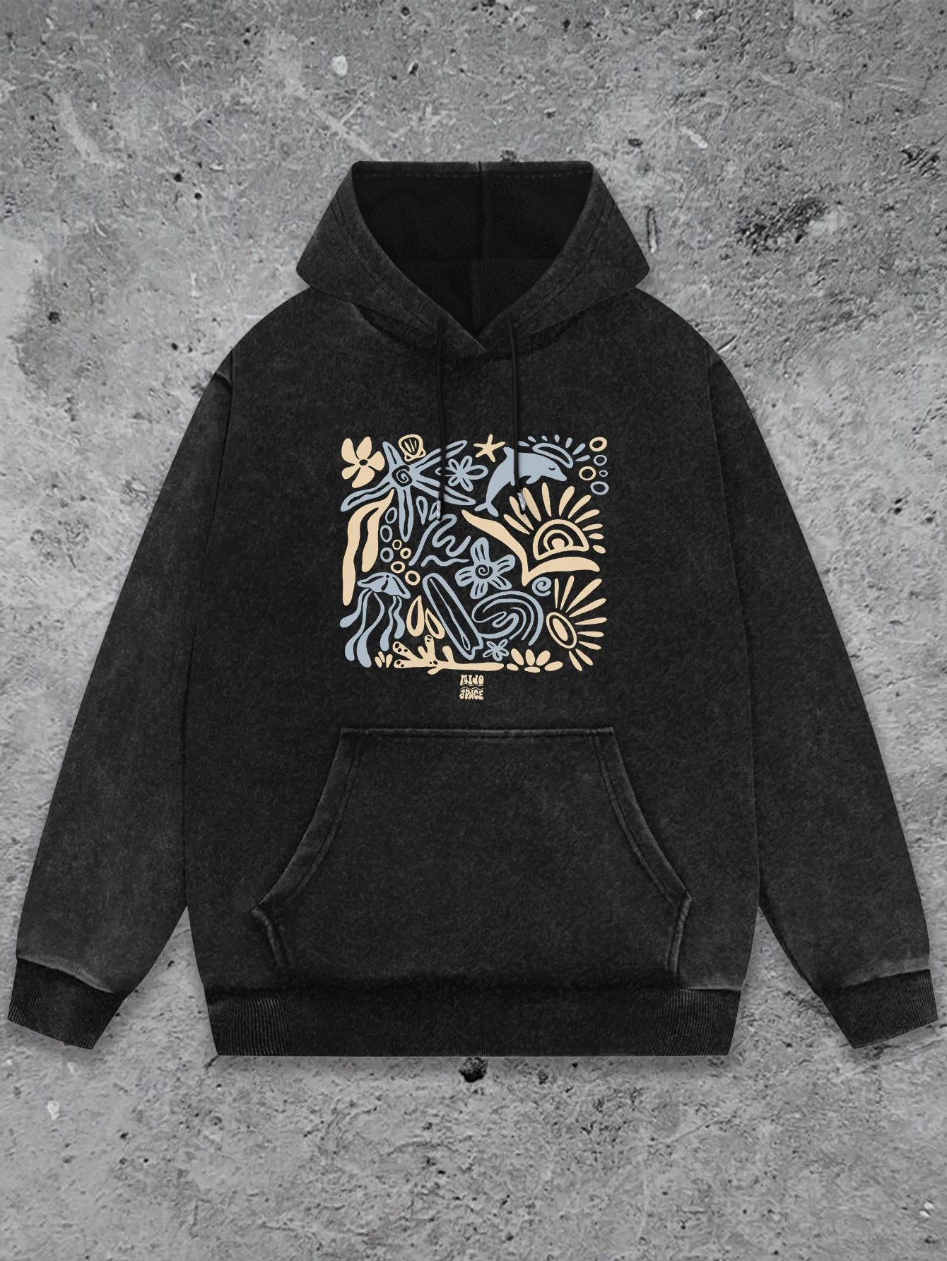 

Женская потертая толстовка в стиле ретро — стиль хип-хоп с ярким синим и золотистым абстрактным принтом, капюшон на шнурке, длинные рукава