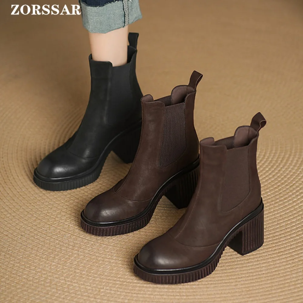 2025 Winter Square Heel Ankle Boot Fashion Round Toe Zipper Ladies Casual Chelsea Boots Shoes Suede Leather Platform Short Boot - view 3