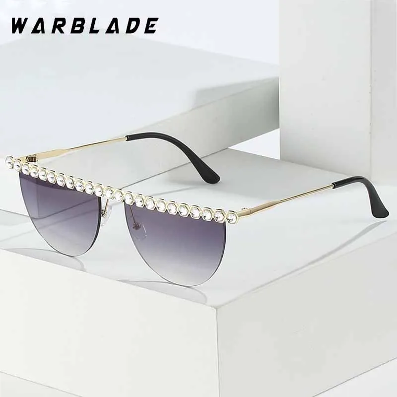 

Trend One-Piece Metal Leg Luxury Women's Sunglasse Brand Design Pearl Decoration Men Sunglass Party Summer Travel Eyewear UV400
