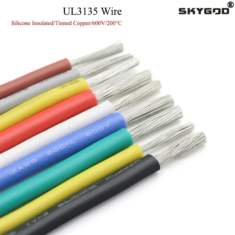 2/5/10M UL3135 Wire Silicone Insulation Tinned Copper 30 28 26 24 22 20 18 16 14 12 10AWG High Temperature Resistant Cable