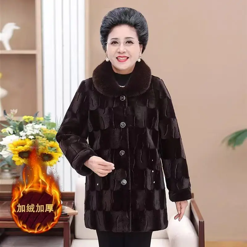 Manteau mi-long en fourrure de vison pour femme, veste d'hiver de grand-mère, ajouter du velours, parkas chaudes épaisses, pardessus 6XL, nouveau