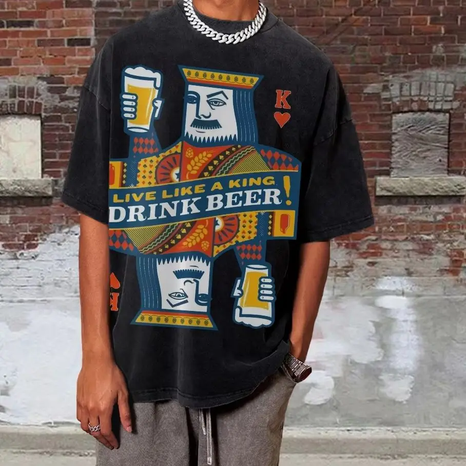 

Solemn King Cartoon Poker Printed T-Shirt Cotton Shoulder Crew Neck Designer 2024 New Fashion Trend Old Short Sleeves