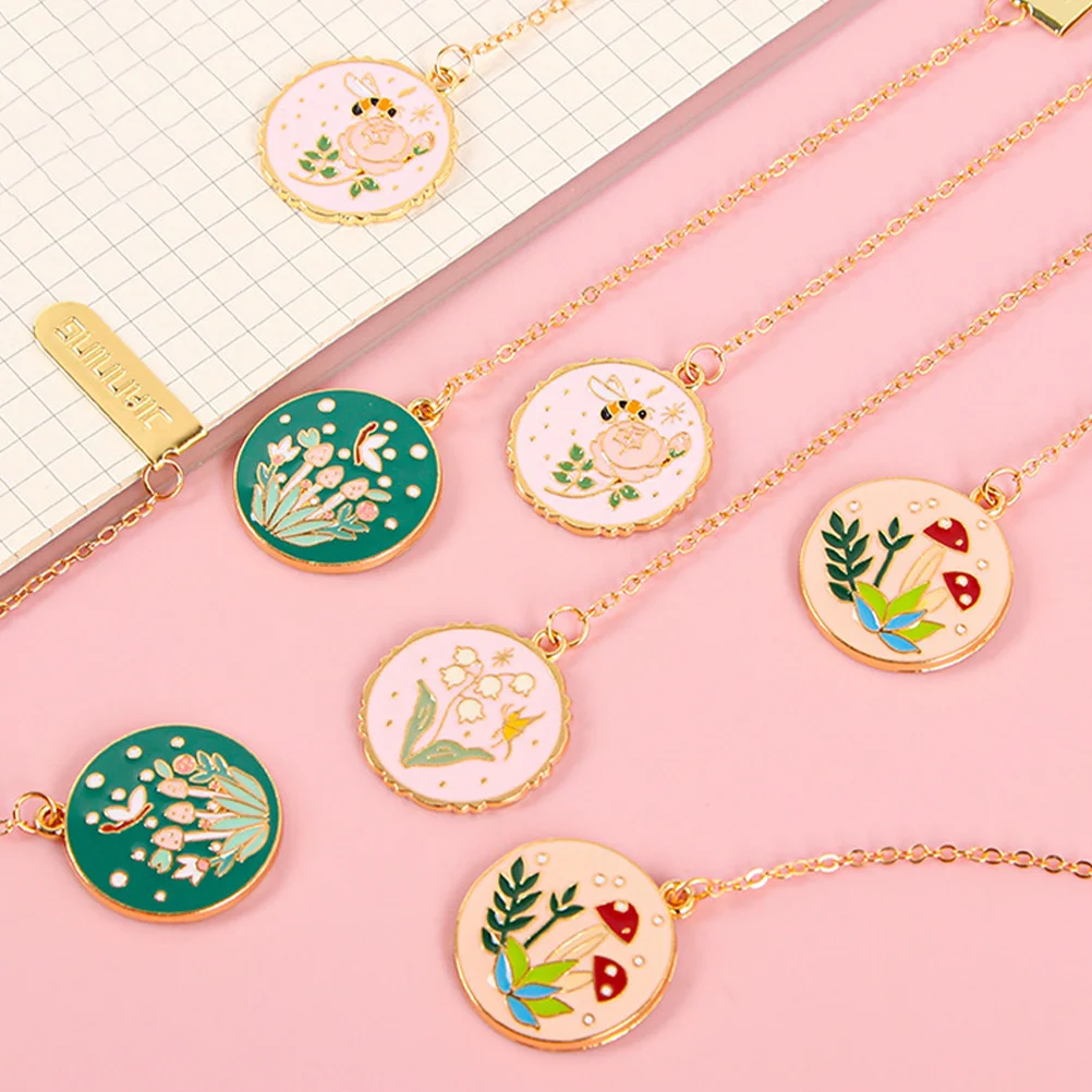 

4pcs Floral Insect Bookmark Metal Bookmarks With Chain Vintage Page Marker For Reading Gift Small Pendant Book Markers Reusable