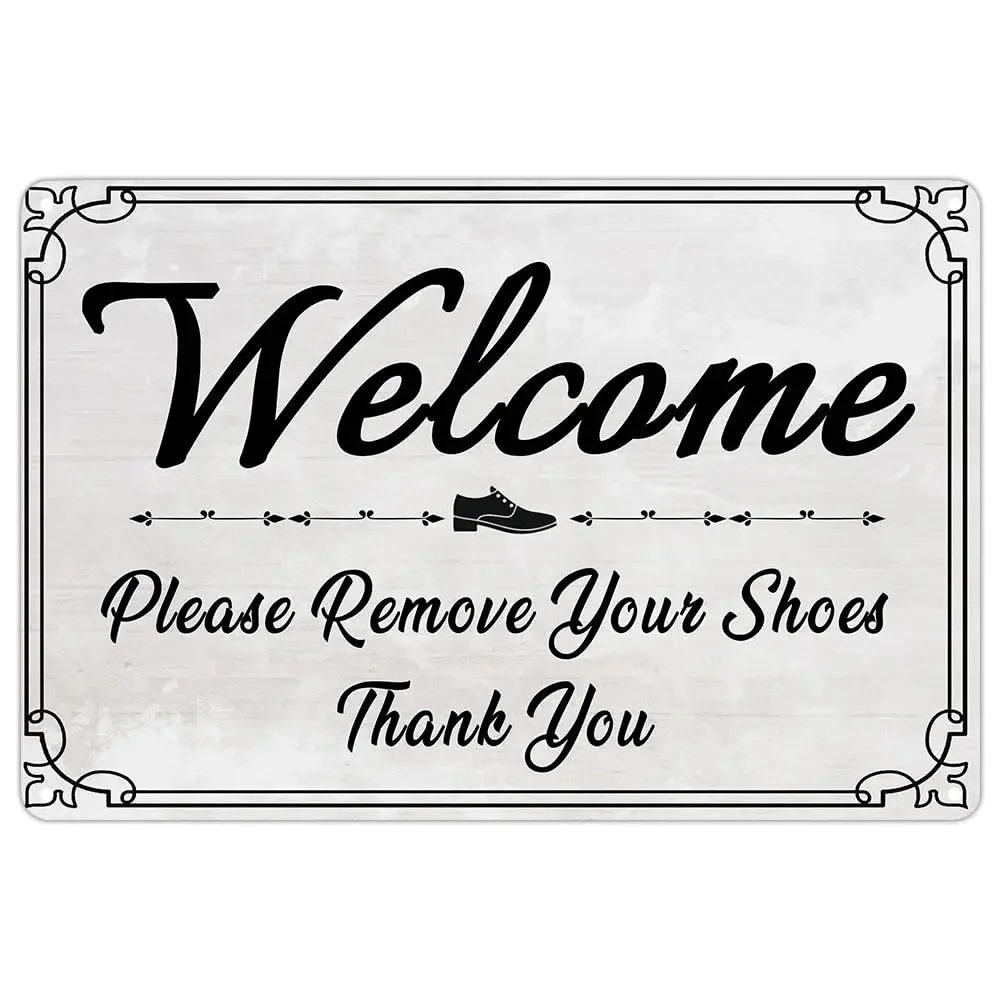 Take Off Your Shoes Door Sign, Welcome Metal Tin Sign, Please Remove Your Shoes Sign for Farmhouse Home Front Porch Door Decorat