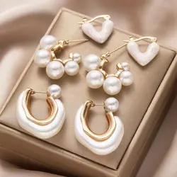 DIEZI Korean Drip Oil Heart Imitation Pearl Stud Earrings For Women Girls Party Wedding Elegant Earrings Set Accessories Jewelry