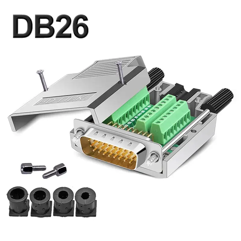 Metal DB26 Solderless Plug Industrial 26 Pin Male and Female Connector Adapter 3-row 26 Pin Breakout Board Terminal Head Joint