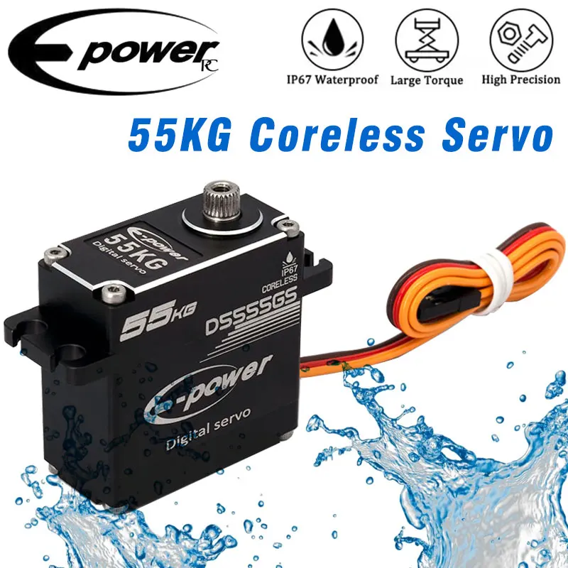 E-POWERRC Waterproof 55KG RC Servo 180/270 Degree Aluminum Case Digital Metal Gear HV Large Torque Coreless Car Truck Boat Parts