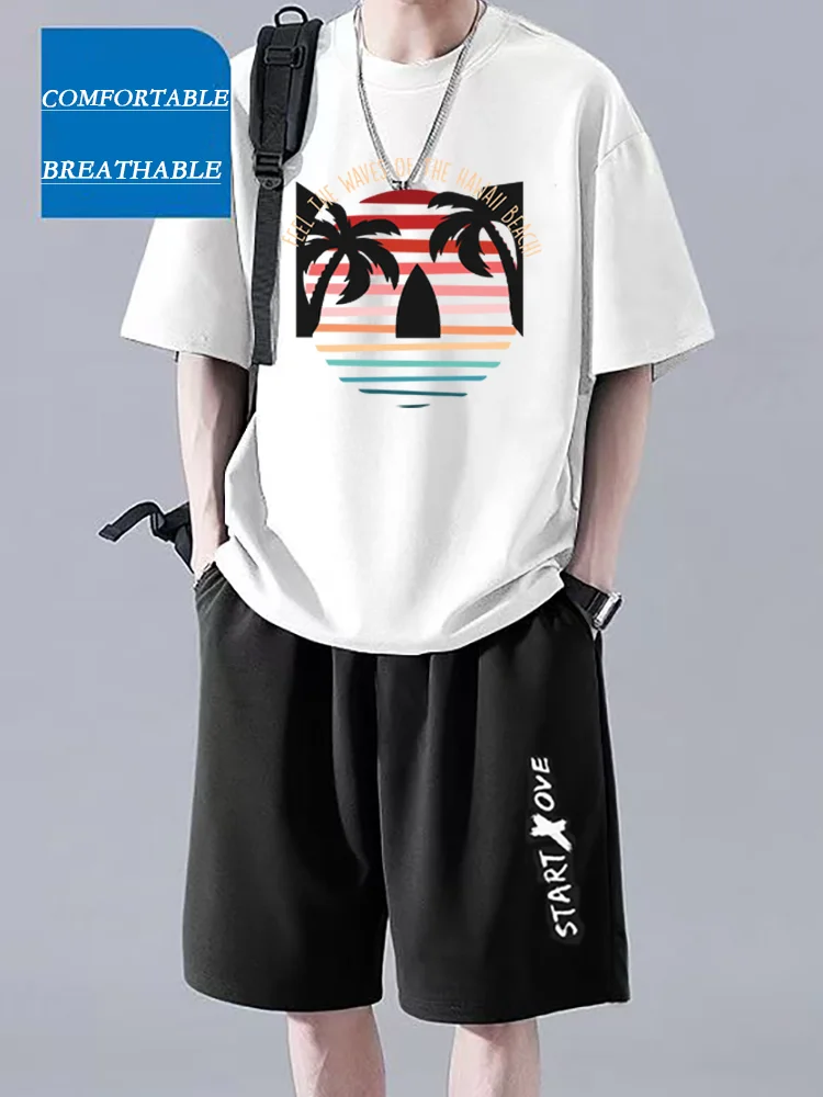

2025 New Summer Men's Sportswear Fashion Beach Print Suit Casual T-shirt and High Quality Outdoor Sports Two-piece Fashion Suit