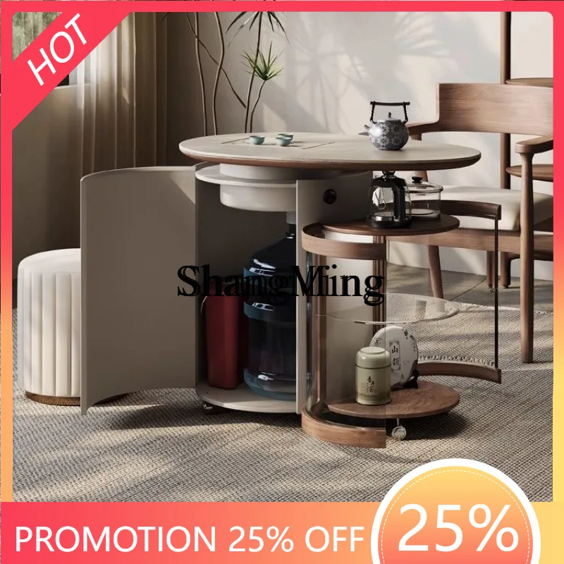 

SM mobile kung fu tea table cream wind oval acrylic small tea cart solid wood tea table