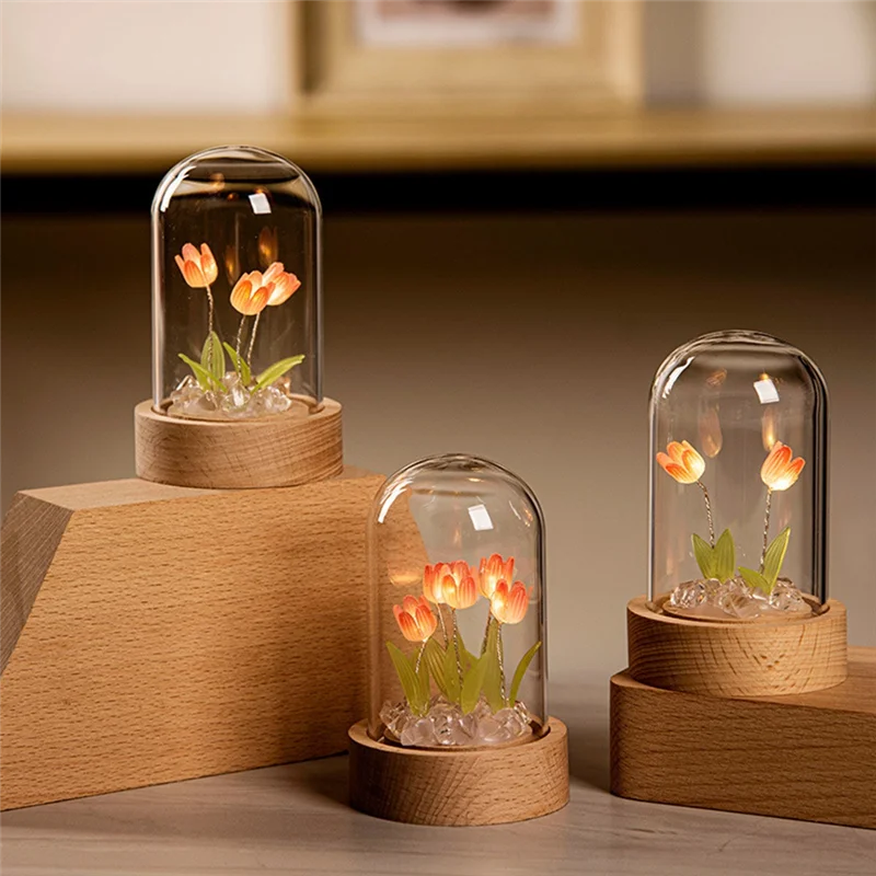 

Tulip Night Light Handmade DIY Material Tulip Girl Living Room Night Light Romantic Ambient Lamp Blue-B91B
