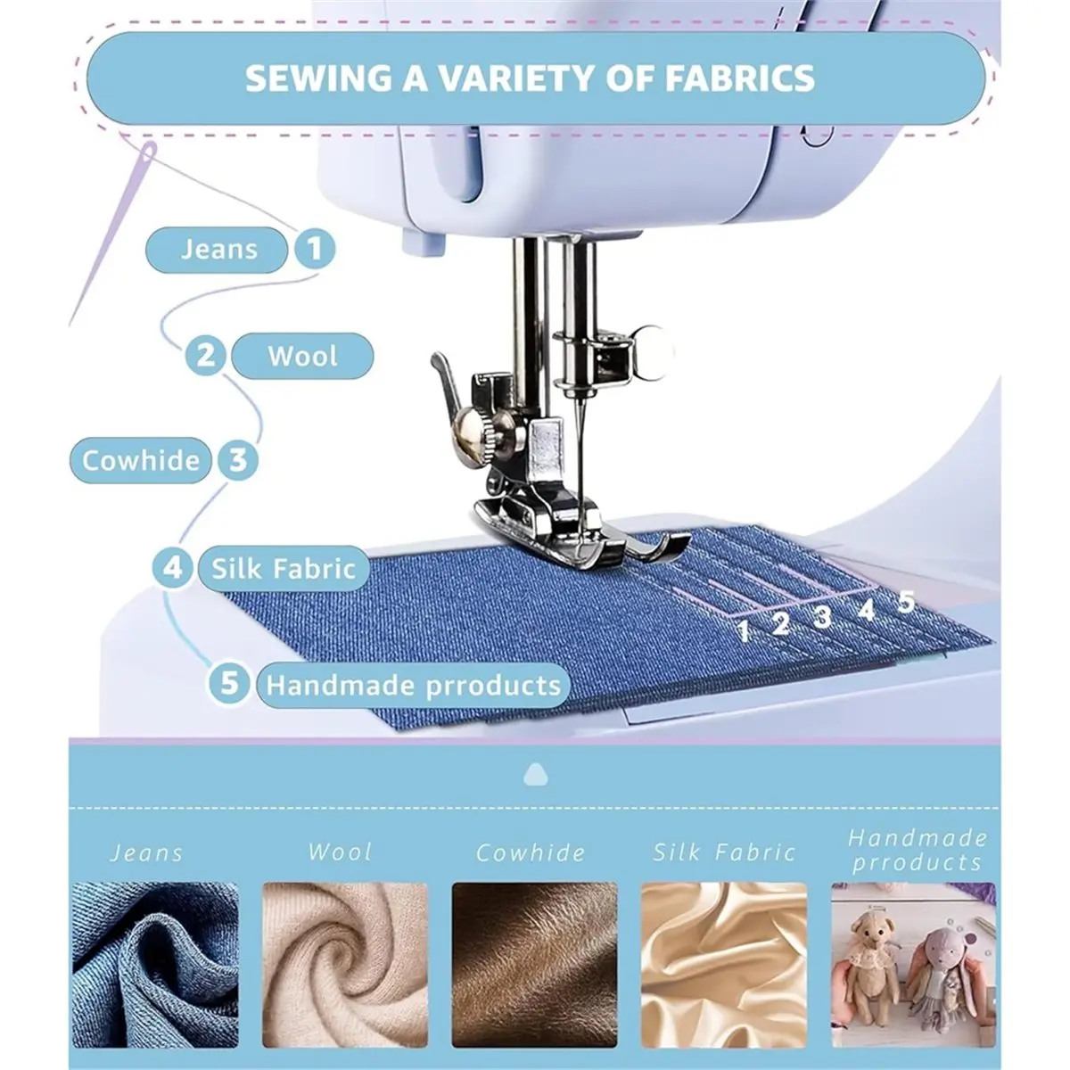 DT108 TO Sewing Machine for Beginners Portable Electric Hand Mini Sewing Machine 12 Built-in Stitches Foot Pedal EU Plug