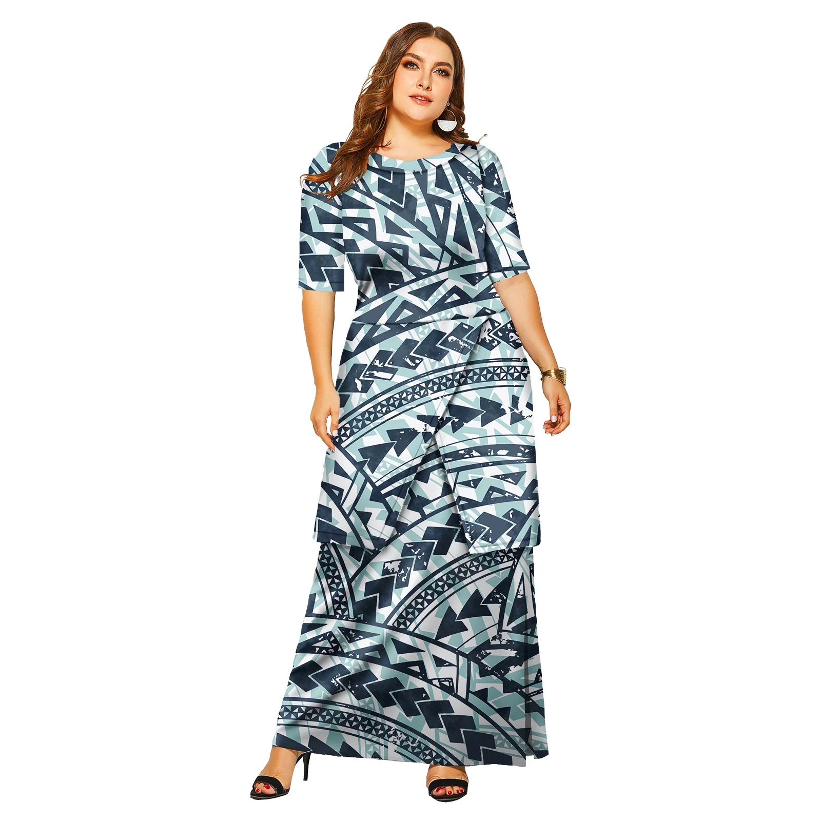 Samoan Puletasi Tapa ดอกไม้เสื้อและชุด 2 ชิ้น Polynesian Tribal ชุด Island Dress Plus ขนาดเสื้อผ้าผู้หญิง