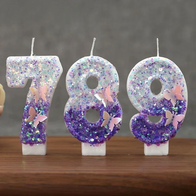 Number 0-9 Digital Birthday Candle for Girls, Creative Candles, Purple Gradient, Girl Party, Festival Candles1Pc Birthday Candle