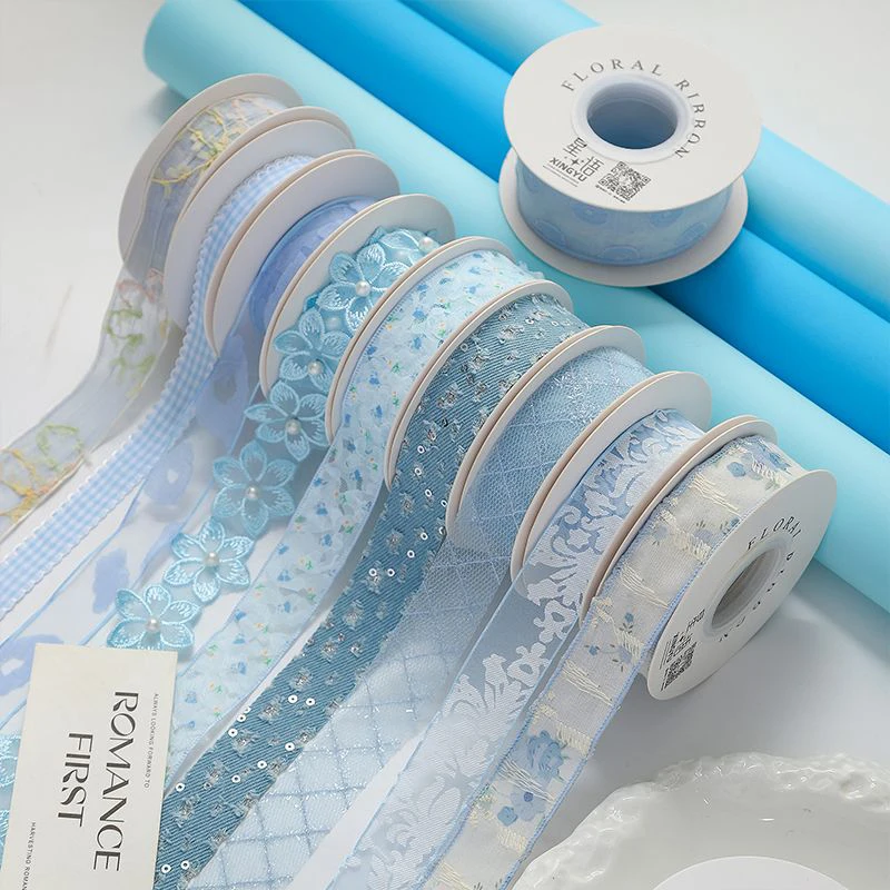 2/5 Yards blaues Themenband für Geschenkverpackung, Kleidung, Nähzubehör, DIY-Haarschleifen, Dekor, Bastelzubehör, Bänder zum Basteln