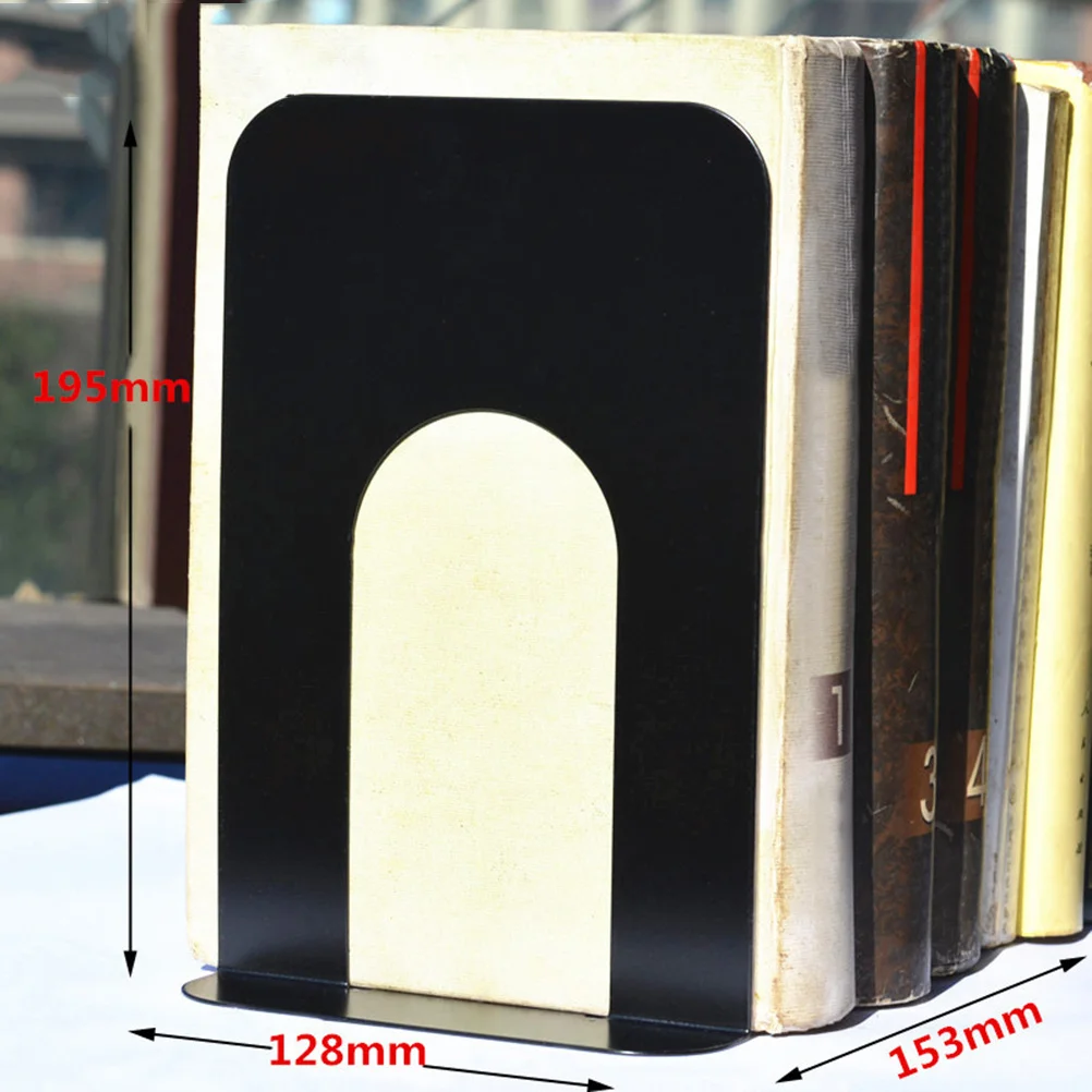 

1Pair Book Stand Book Support Black Metal Bookends Anti-Slip Bookshelf Organizer for Office Library School Home