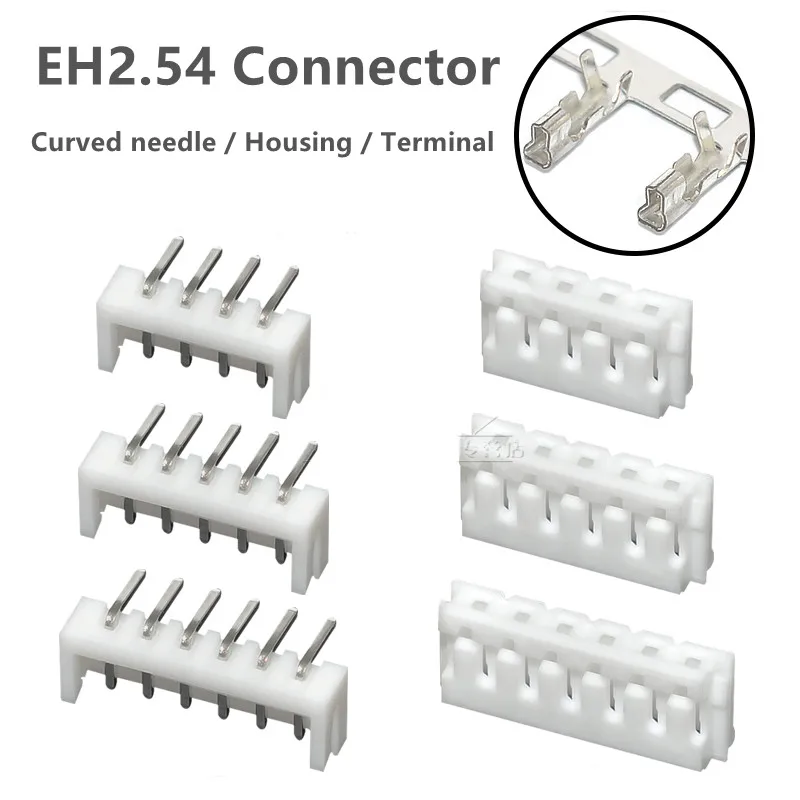 

50PCS / LOT EH connector EH2.54 Curved needle Connector Housing Crimping Terminal 2.54MM Pitch Shell 2P 3P 4P 5P 6P 7P 8P 9P 10P