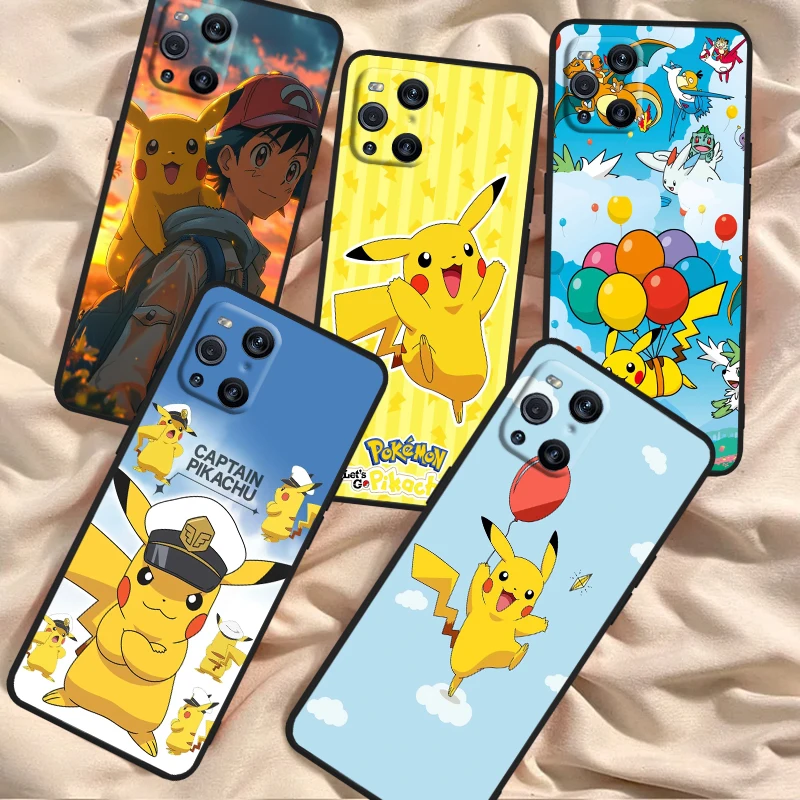 P-Pokemon P-Pikachu Cute Cool For OPPO Find X6 X5 X3 A54S A5 A94 A16 A53S A57 A74 A72 A98 A78 A96 A9 5G Black TPU Phone Case