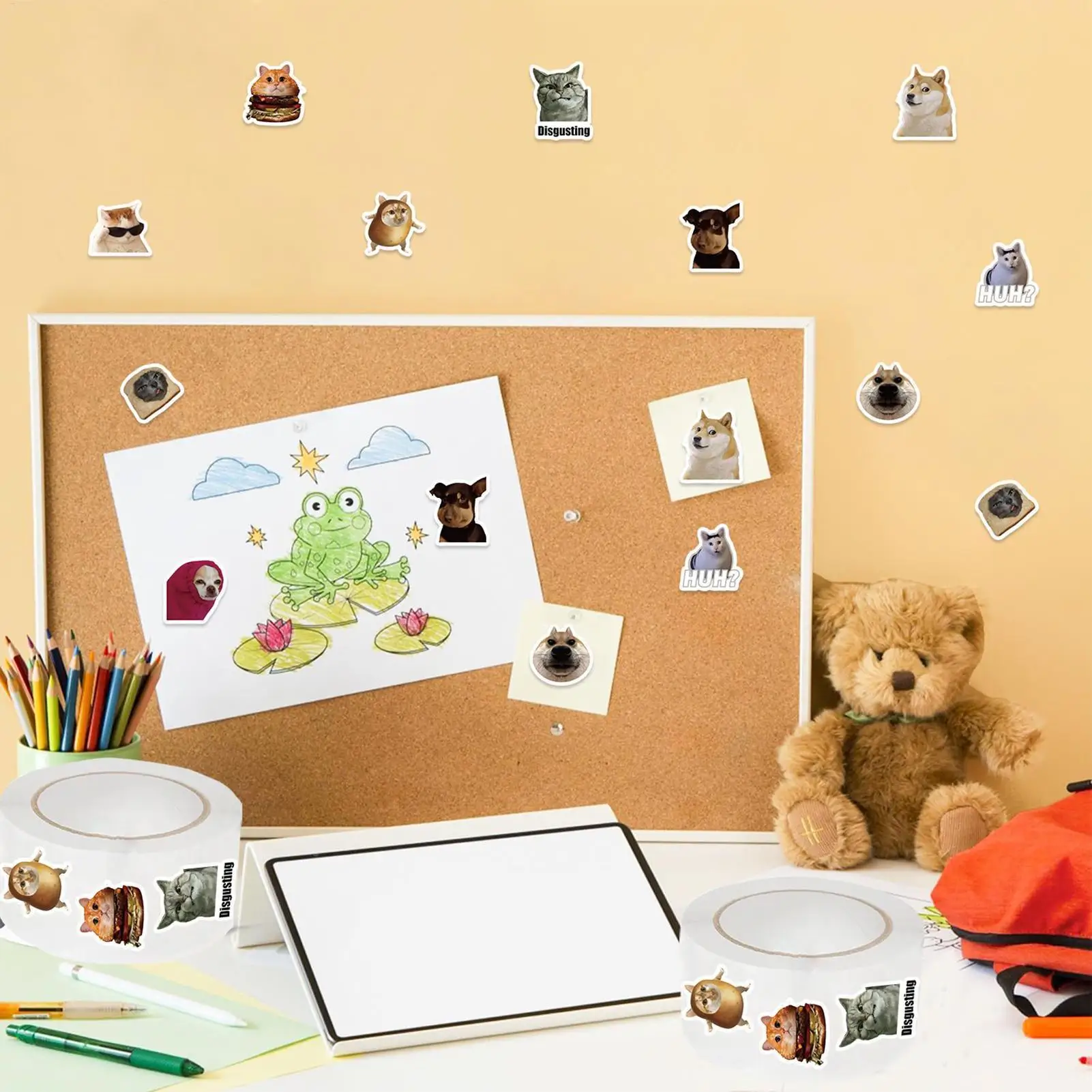 مضحك القط ملصقات 500 ورقة/لفة الشارات الديكور المغلف ختم الديكور للمدرسة حزب مكتب سجل القصاصات دفتر المحمول #3