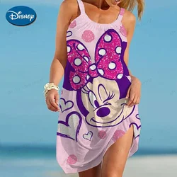 Chusta letnia kobieta plaża Boho Disney luźny nadruk Mickey moda elegancka sukienka dla kobiet myszka Minnie sukienka damska