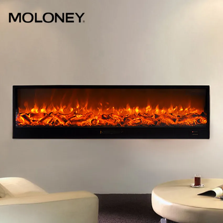 Linear Electric Fireplace, 2000mm Wall Mounted LED Fireplace, Insert Heater with 750W/1500W, Real Log Flame Steel and Glass
