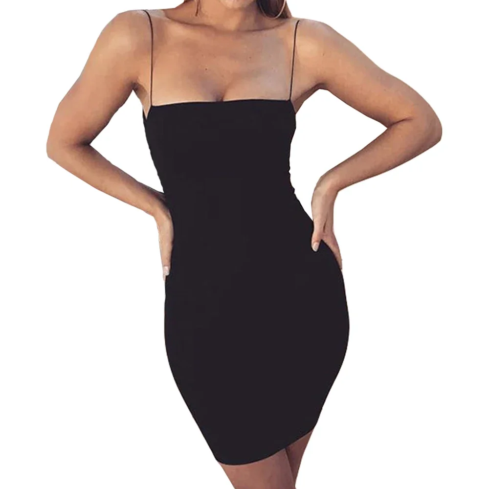 Black Sexy Dress Women Summer Spaghetti Strap Dresses 2024 Female High Waist Sheath Club Dress Short Mini Sleeveless Vestidos