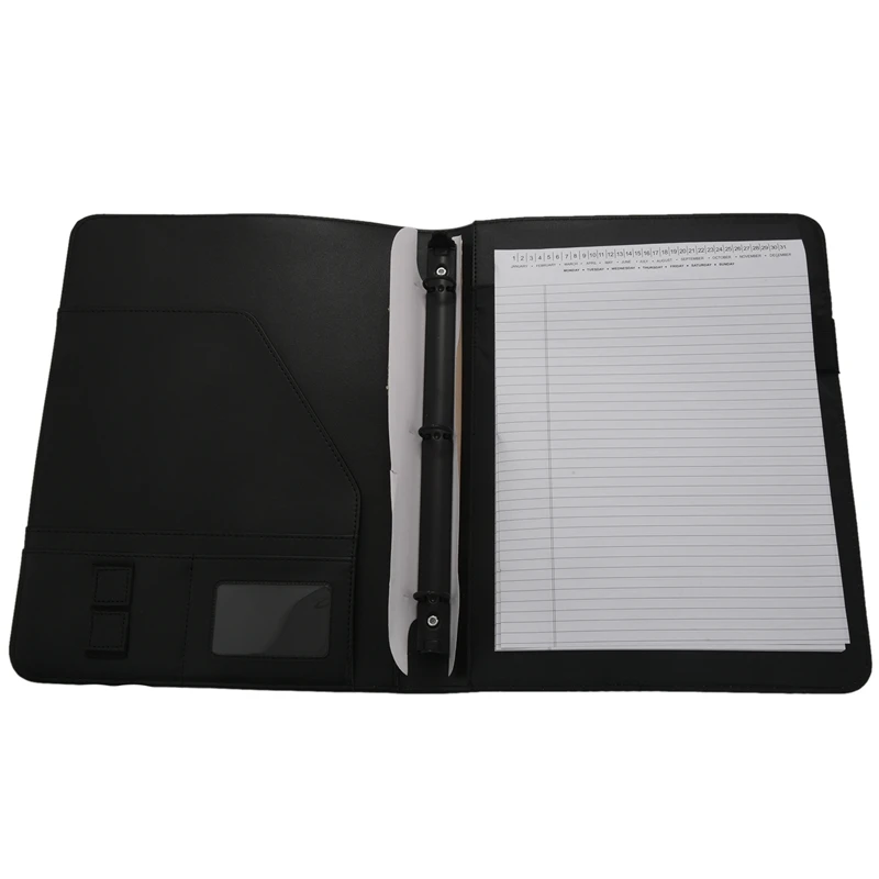 A4 Vegetarian Leather 3 Ring Portfolio Binder Business Binder Padfolio With Notebook Pad For Interview & Business