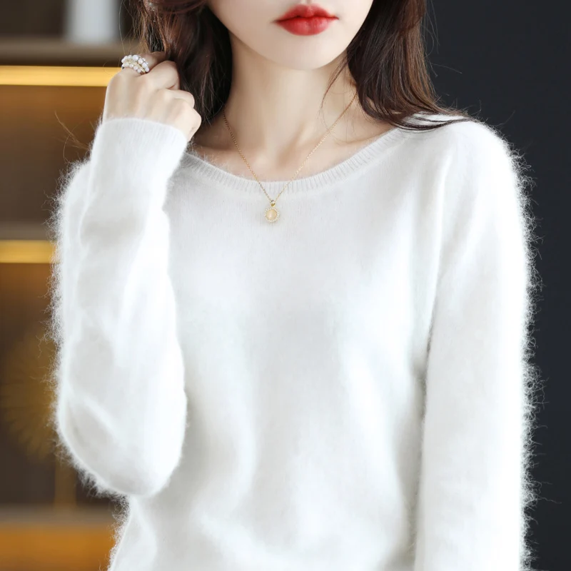 O-collar Mink Cashmere Sweater For Women Pullover 2023 Autumn Winter Knitted Sweaters Loose Base Shirt Fashion Basic Tops