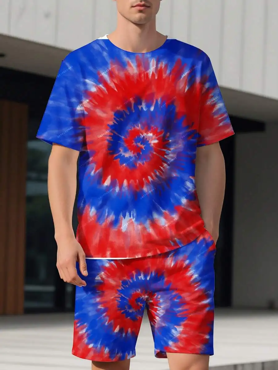

Men Tie Dye Spiral Print Short Sleeve T-Shirt And Shorts Set Casual Summer Outfit
