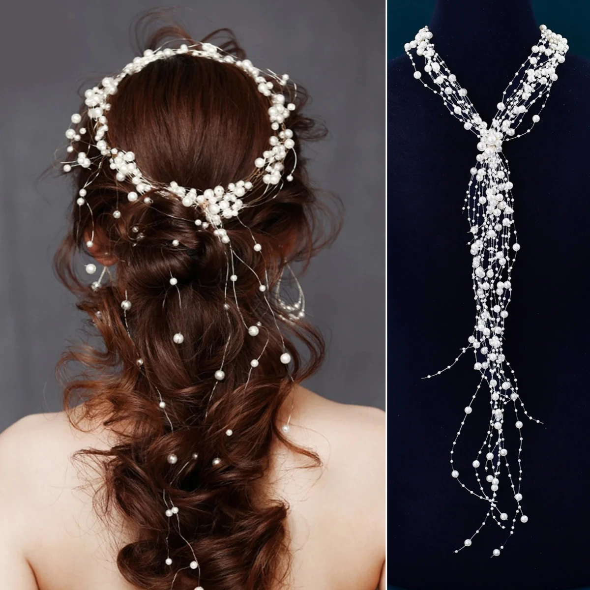 

Pearls Tassel Wreath Headband for Bridal Wedding Hair Accessories Bride Headband Woman Hair Vine Girls Headpiece HP538