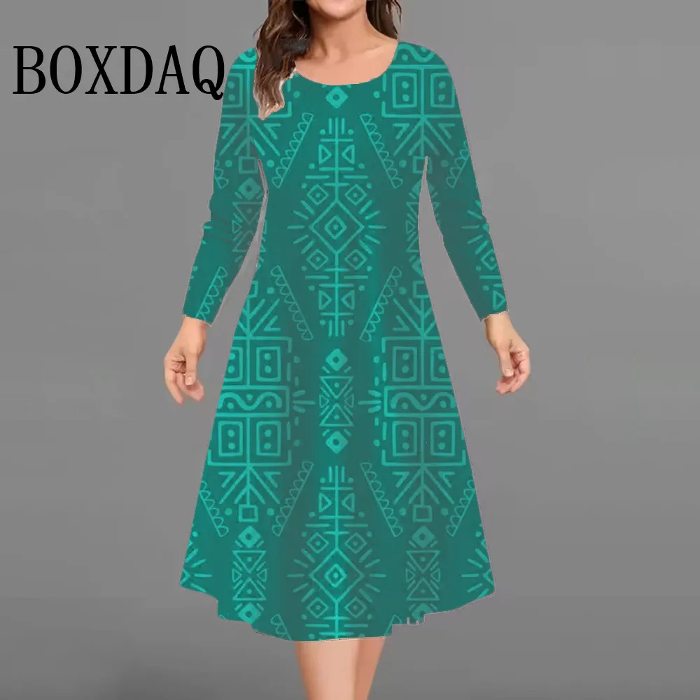 2025 Fashion Plus Size Women's Dresses Vintage Ethnic Style Pattern 3D Print Long Sleeve Autumn Clothing Loose Casual Mini Dress