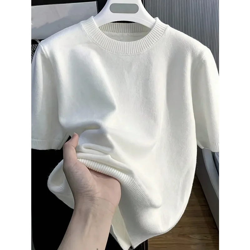 

2026 Quality Men's Casual Versatile Solid Color Short Sleeve Knit Top, Suitable For Daily Wear And Commuting