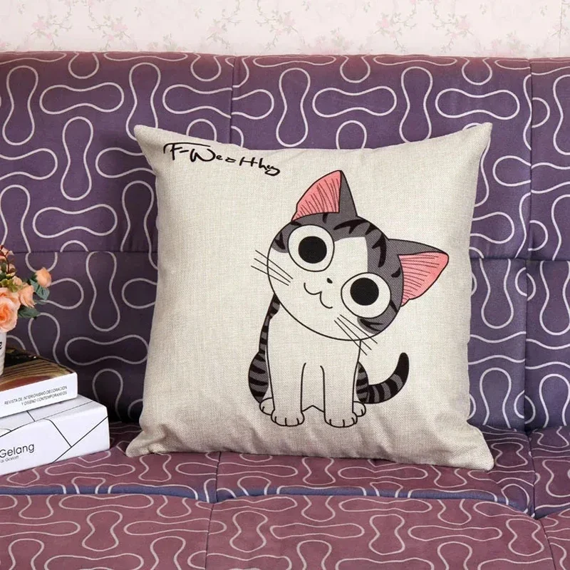 Home Cushions Cartoon Cute Cat Animals Decorative LinenThrow Pillows Car Decor Cushion High Quality Signature Cotton Cojines