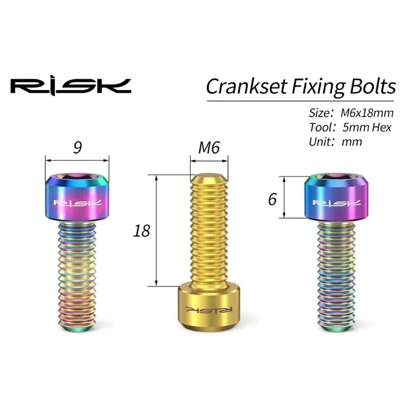 RISK M6x18 Crank arm fixing bolt For Shimano Sram Integrated Hollow Crank Titanium Alloy Screw Mountain bicycle crank screw
