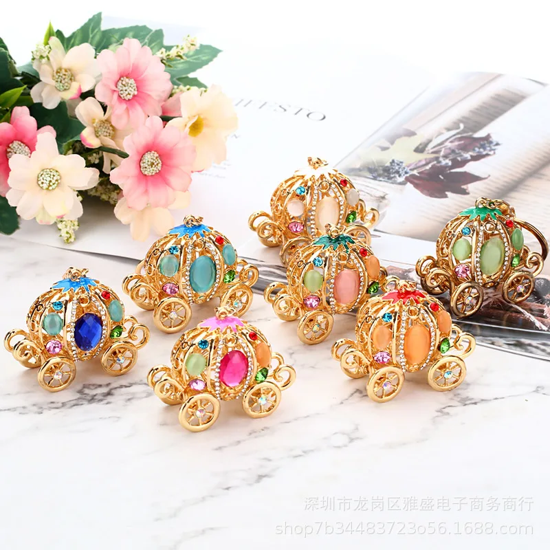 keychain pumpkin with Big water-drop Rhinestone Cartoon Pumpkin Carriage Keychain Golden Carriage Pendant Female Bag Acces