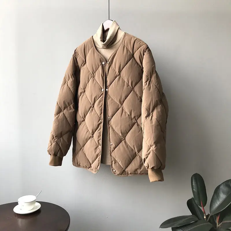 DressWomen'S Lightweight , Small White Duck Down Jacket, Diamond Pattern, Short Women'S Clothing, New, Winter