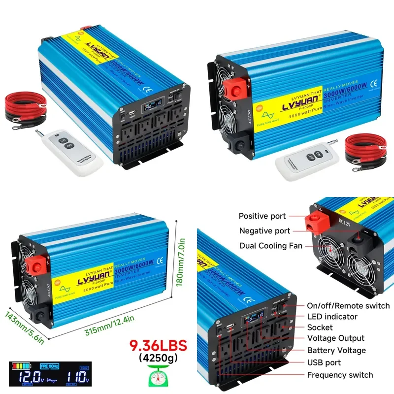 for LVYUAN 3kw 6kw Inverter 24v 110v 12v to 220v Off Grid Solar Pure Sine Wave Inverter
