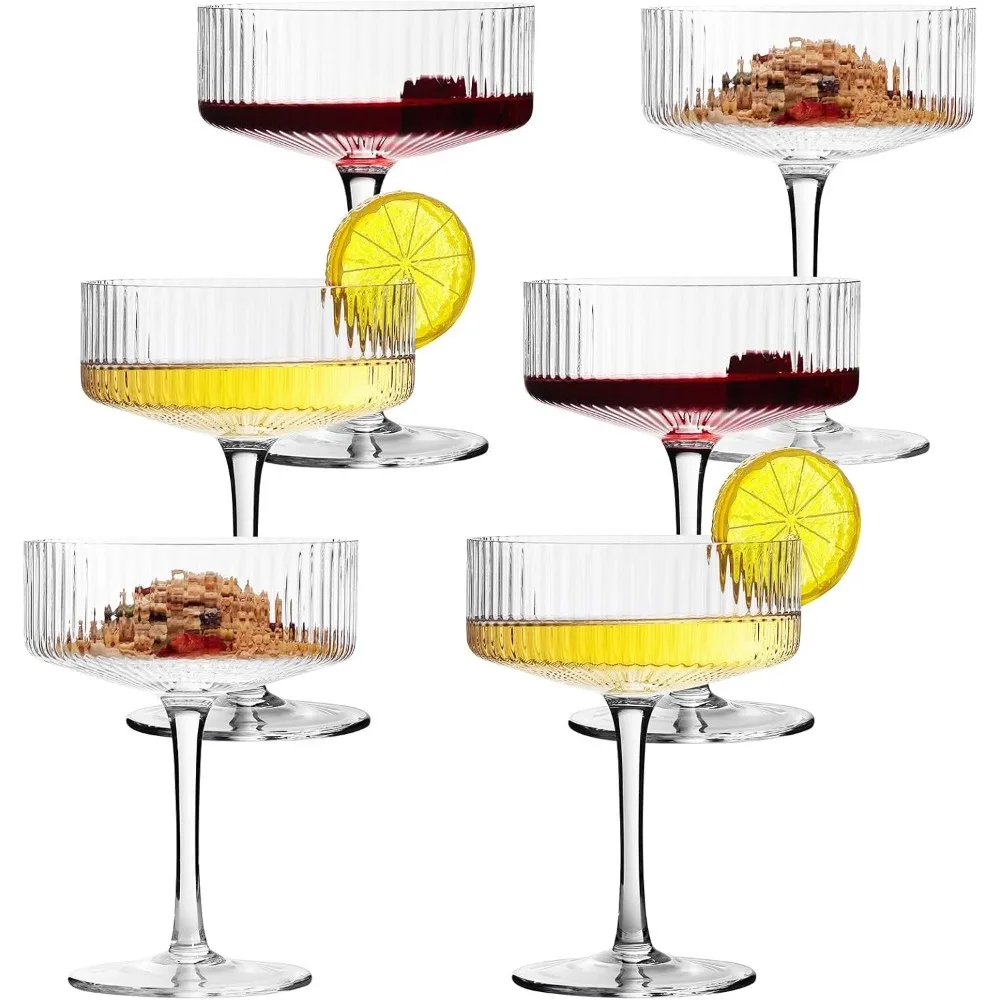 

6 Pcs Ribbed Coupe Cocktail Glasses, 10 oz Classic Old Styling Martini Glass Set with Gift Box Packaging Elegant Hand Blown Manh